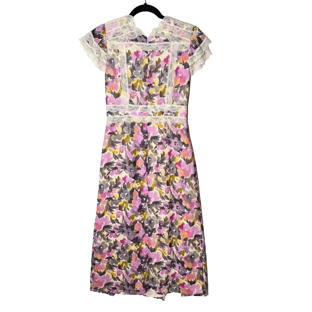 Y2K Style Floral Lace Dress Sz S / 4 Fairy Midi Cottage Babydoll 4 Spring Weddin - Picture 3 of 16